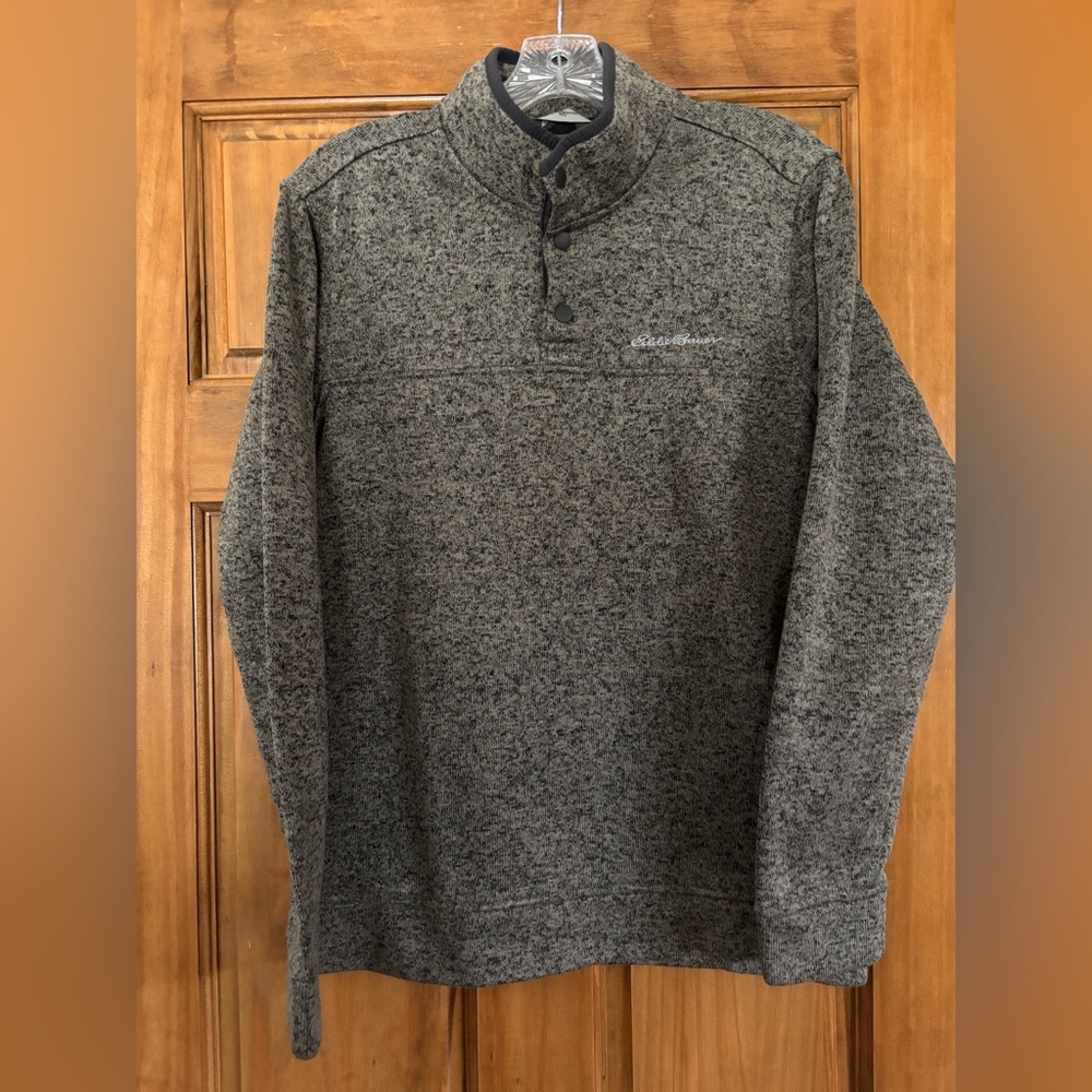 Eddie Bauer Charcoal Heather Radiator Fleece Snap Mock Pullover
